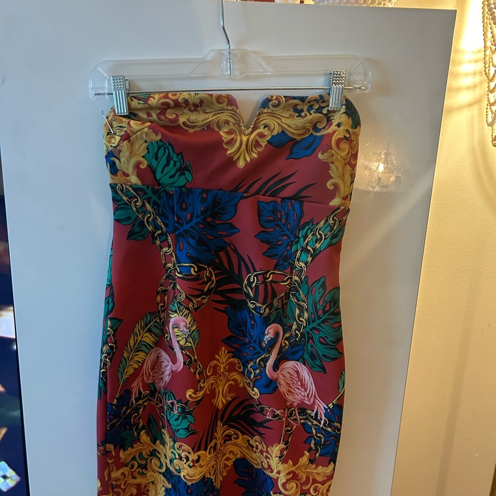 Floral Flamingo Strapless Dress- Urban Outfitters